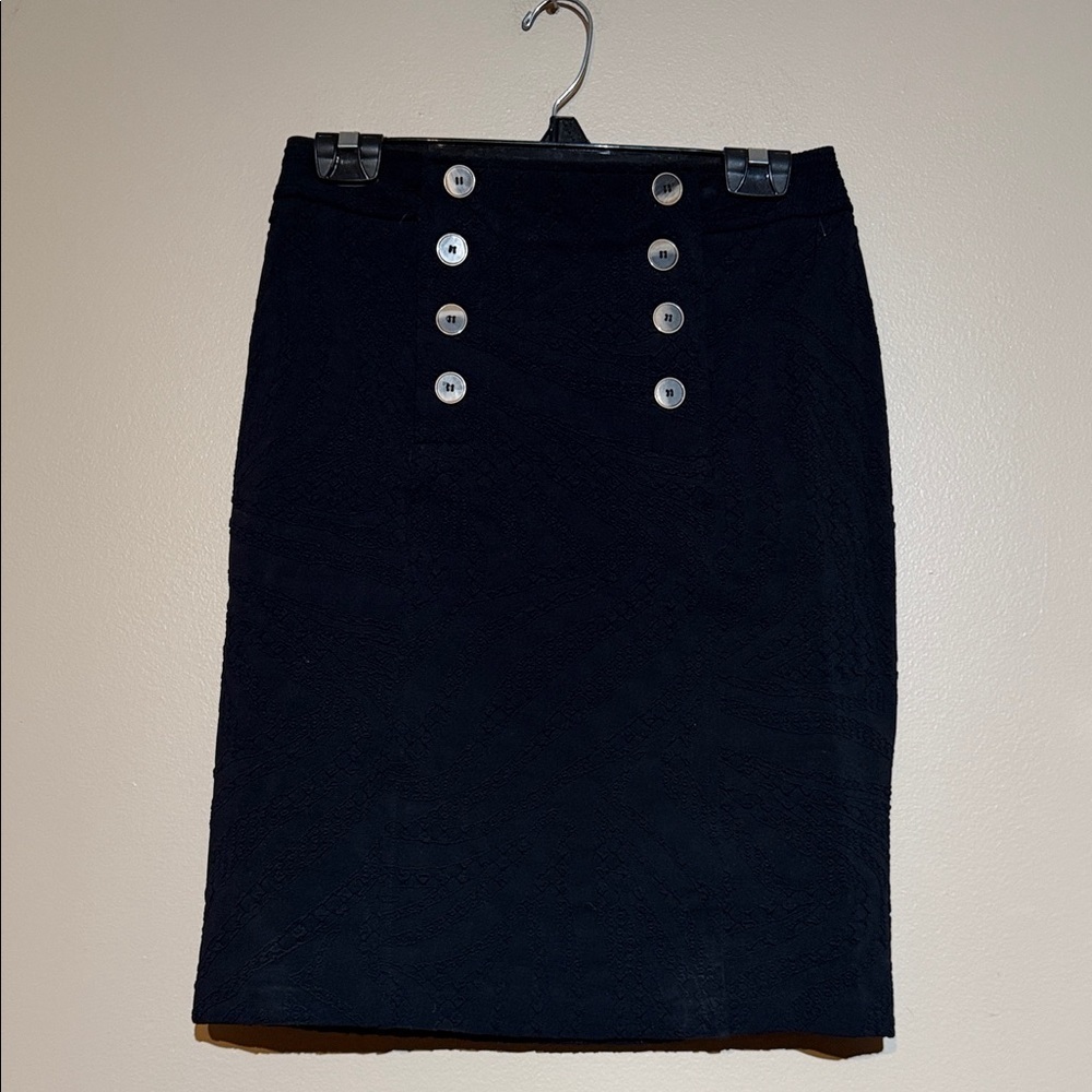 J. McLaughlin Black Pencil Skirt with gold tan Buttons